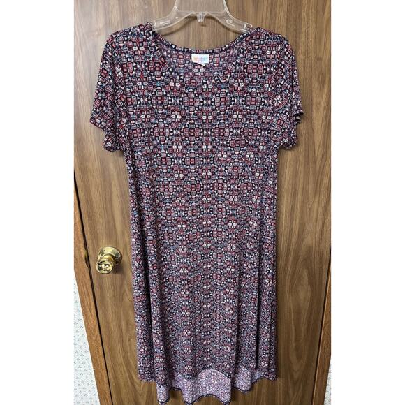 Ladies Lularoe Carly Geometric Pattern High Low with Pocket Dress - Medium - Picture 1 of 3